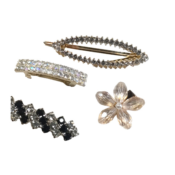 Hair Barrette Bundle Of 4 Rhinestone Black Clear Pink - Picture 5 of 8